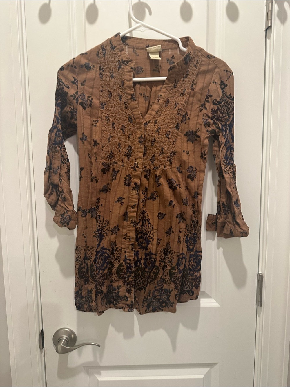 Daytrip Brown Tunic with Navy Floral Print